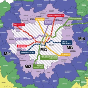 Mappa delle zone di trasporto ATM di Milano Mi1 e Mi3